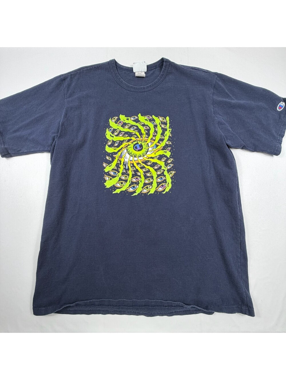 Champion 2XL Navy Graphic T-Shirt with Eye Spiral Design